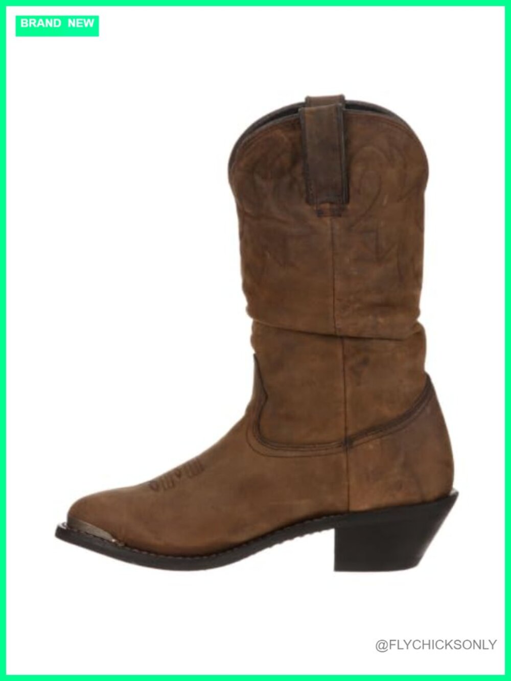 Full-Grain Leather Slouch Western Boots Mid-Calf Round Toe